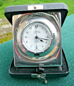 R J Carr Hallmarked Sterling Silver Travel Alarm Clock Sheffield 2000 Hard Case