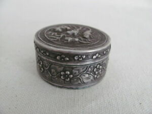 Antique Chinese Export Silver Repoussed Round Box Container