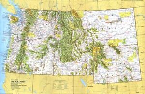 Vintage 1973 Close Up Map Of The Northwest United States