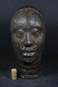 African Benin Bronze Ife Oni King Head Nigeria Tribal Art Crafts