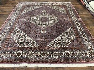 Indian Bidjar Rug 8x10 Purple Ivory Handmade Wool Vintage Fine Carpet Herati
