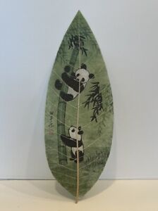 Vintage Chinese Leaf Vein Painting Pandas