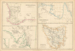 Western South North Australia Tasmania Van Diemen S Land Bartholomew 1859 Map