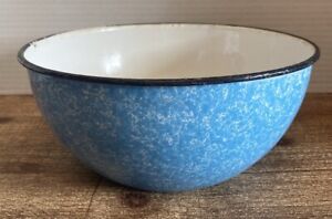 Primitive Country Graniteware Blue Speckle Mixing Bowl 8 5 Diameter