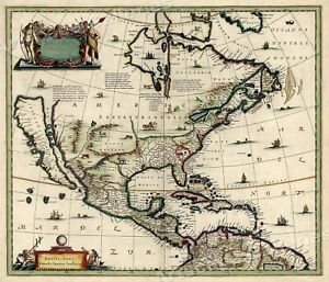 North America 1652 Vintage Style Early United States Map 24x28