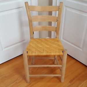 Antique Shaker Ladder Back Chair Hand Crafted Rush Woven Seat A Rustic Beauty 