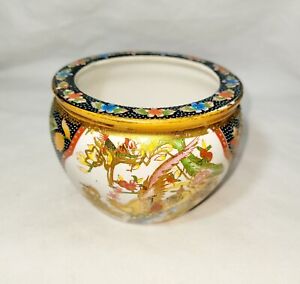 Vtg Small Chinese Porcelain Vase Fishbowl Planter With Bird Floral Design Signed