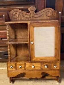 Antique American Farm House Wood Bathroom Medicine Cabinet W Drawers Towel Bar