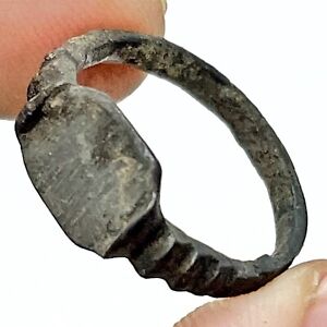 Authentic Ancient Or Medieval European Bronze Ring Artifact W Fancy Design H