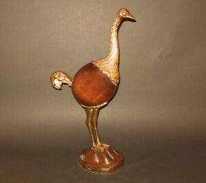 Rare Mid Century Modern Sarreid Spain 18 Wood Brass Ostrich Bird Sculpture
