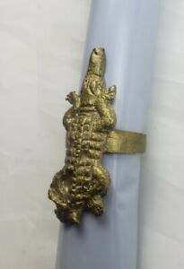 Antique Akan Brass Alligator Ring From Ghana Sz 22