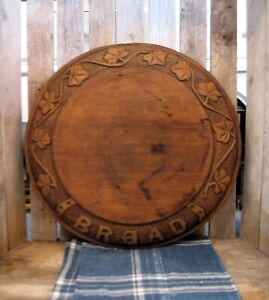 Antique English Carved Wood Round Bread Cutting Board