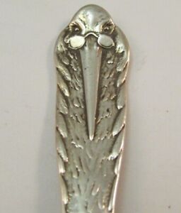 Rare 1915 Sterling Silver Birth Record Spoon Stork With Glasses Estate Find