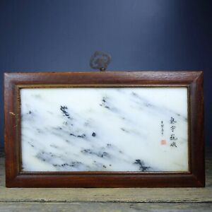 Old Tibetan Pear Wood Frame With Marble Hanging Screen