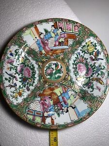 Antique 19 C Chinese Export Famille Rose Plate Canton Region Birds And Figures