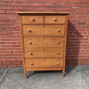 Vintage Beals Gentleman S Chest Of Drawers With Mirror Oak Flat Front 6 Drawers