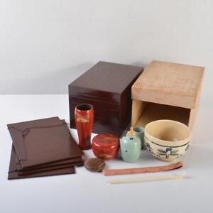 Chabako Wooden Storage Basket Box Tea Ceremony Utensils Sets T 0130