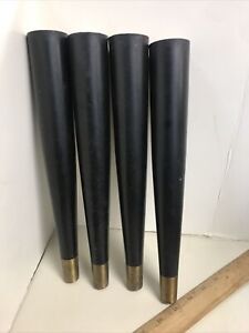 Lot 4 Mcm Vintage Wood Table Legs 12 Black Brass Tapered Ends Atomic Salvage
