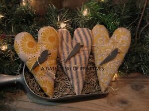 3 Primitive Grungy Sunflower Heart Wood Black Crow Shelf Bowl Tuck