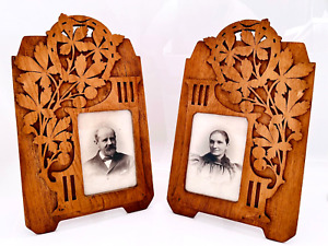 Antique Pair Large Carved Wooden Arts Crafts Art Nouveau Picture Frames