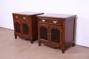 Baker Furniture French Provincial Louis Xv Oak And Burl Wood Nightstands