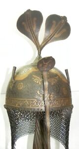 Antique Unusual Amazing Military Warrior Helmet Top 2 Snake Head Skull 3 Snak