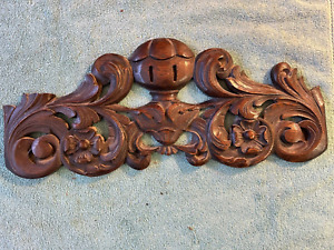Salvaged Repurposed Antique Hand Carved Wooden Oak Chair Top Rail Floral Design
