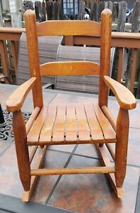 Vintage Childs Wood Wooden Brown Slat Rocking Chair 24 