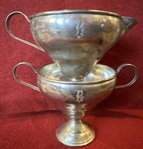 Vintage Sterling Silver 3 1 2 Reinforced Cement Creamer And Sugar Bowl