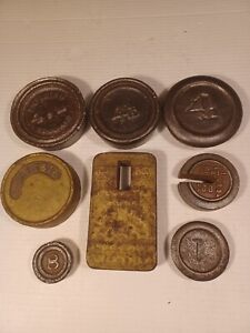Vintage Cast Iron Scale Weights Primitive Cotton Tobacco Lot Of 8