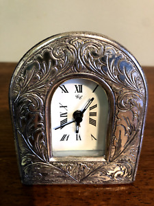 Vintage Sterling Clock Beautiful Embossing 4 Inches High 