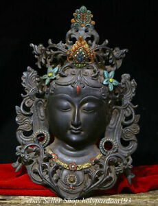 12 Old Tibet Tibetan Bronze Painting White Tara Head Mask Wall Hang Statue