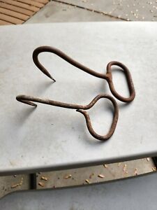 Lot Of 2 Antique Primative Hay Straw Bale Hook Ice Meat Grapple Iron Farm Tools