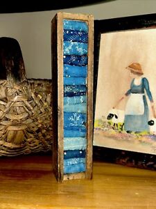 Old Wooden Dovetail Box W All Blue Calicos Early Quilts