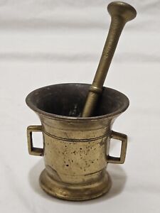 Antique Heavy Solid Brass Mortar And Pestle Large Pharmacy Apothecary 4 25 T