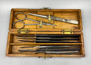 C 1900 S Antique Trepanation Kit Medical Surgical Instrument Scalpel Ebony Grip