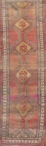 Vintage Geometric Ardebil Tribal Runner Rug 3 4 X 12 3 Wool Handmade Carpet