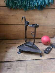 A Primitive 17th Or Early 18th Wrought Iron Tripod Candlestick Rushlight