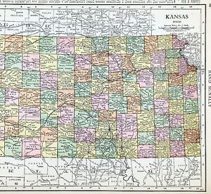 1916 Kansas Map Dubuque Wichita Hutchinson Pottawatomie Dodge City Railroads
