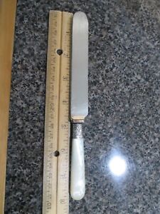 Vintage Sterling Silver Band Mother Of Pearl Luncheon Knife