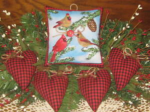 Country Christmas Cardinal Wreath Sign 4 Hearts Bowl Fillers Handmade Gifts