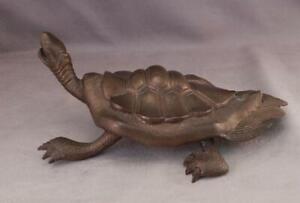 Antique 19thc Japanese Bronze Metal Turtle Meiji Period Okimono Sculpture Figure