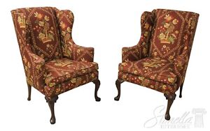 57244ec Pair Hickory Chair Co Queen Anne Mahogany Wing Chairs