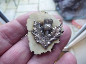 Vintage Scottish Solid Silver Mounted Thistle Style Ladies Stone Set Brooch