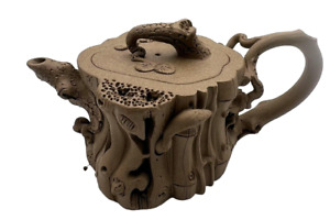 Small Chinese Handmade Clay Sand Intricate Details Tree Stump Teapot