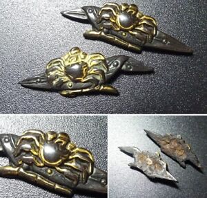 Japan Antique Crab Bamboo Gold Inlay Menuki Shakudo Sword Tsuba Kozuka Katana