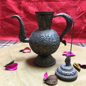 Antique Vintage Old Arabic Pitcher Brass Copper Etched Deco Pot 