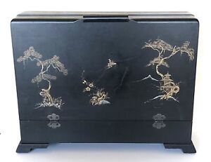 Vintage Community Silverware Chest With Asian Motif Hand Painted