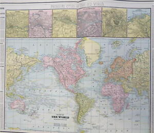 World Map Mercator S Projection London 1887 90 Cram Scarce Large Detailed Map