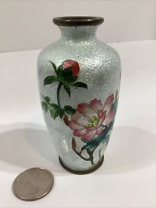 Very Rare Signed Beautiful Japanese Antique Ginbari Cloisonne Vase 3 3 4 High